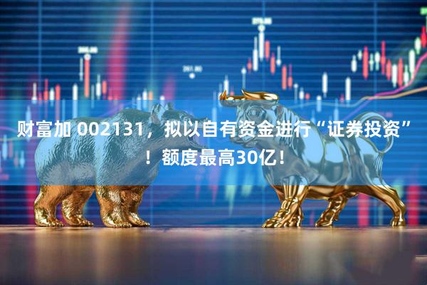 财富加 002131，拟以自有资金进行“证券投资”！额度最高30亿！